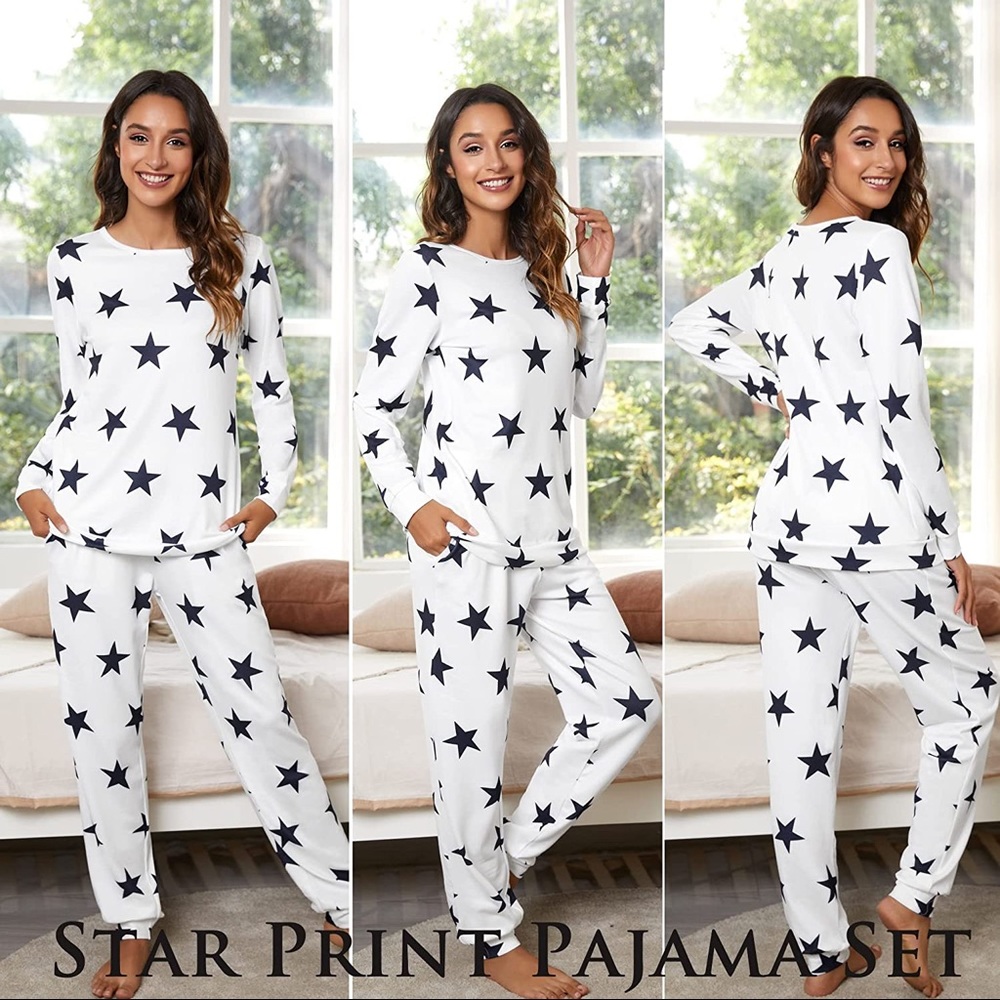 ADOME Women’s Pajamas Set Long Sleeve Loungewear Star Print